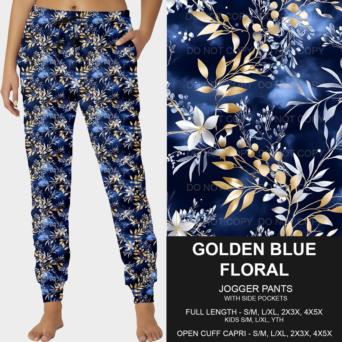 B208- Preorder Golden Blue Floral Joggers (Closes 1/26. ETA: early May)