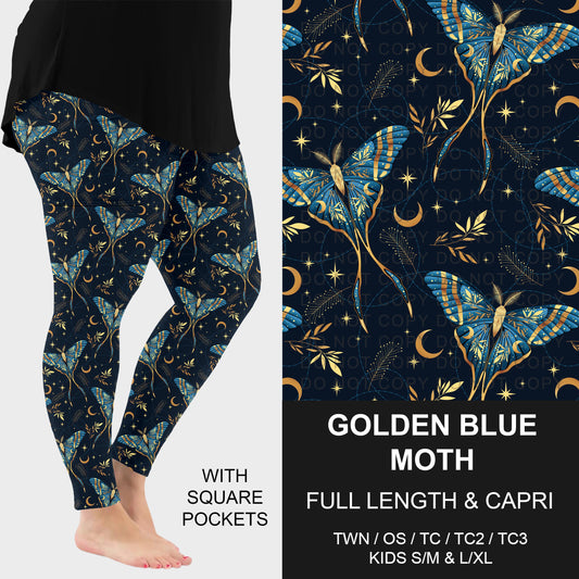 B318 - Preorder Golden Blue Moth Leggings w/ Pockets (Closes 10/25. ETA: late Dec.)