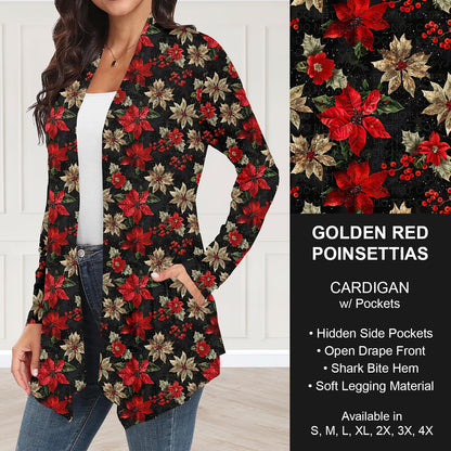 B303 - Preorder Golden Red Poinsettias Cardigan w/ Pockets (Closes 7/26. ETA: early Oct.)
