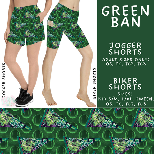 Batch #542 - Pennant Banner Collection - Closes 6/12 - ETA mid August - Green Ban Biker & Jogger Shorts