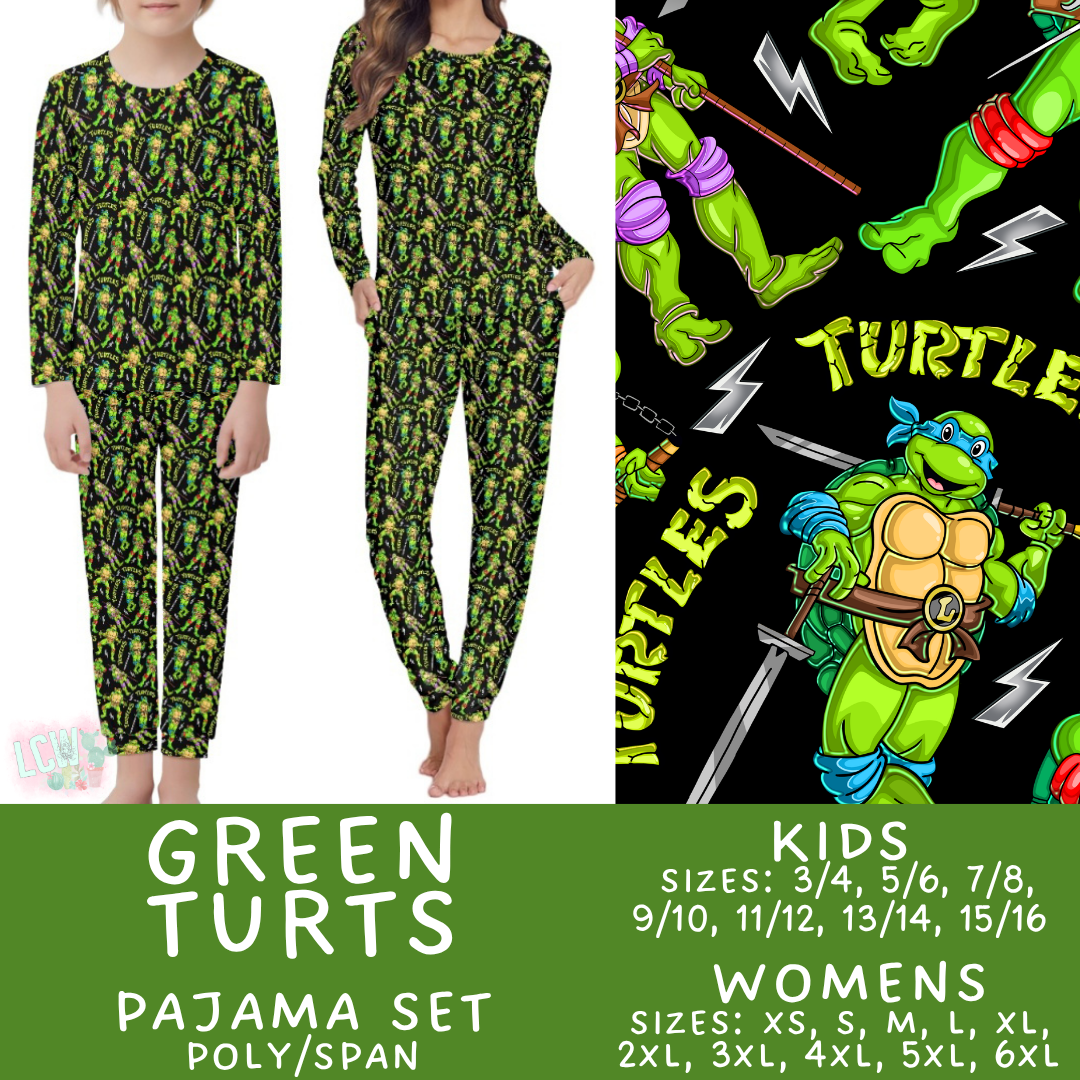 Batch #587 - Family Pajamas 2 - Closes 9/18 - ETA mid Nov - Green Turts Women's & Kid's Pajama Sets
