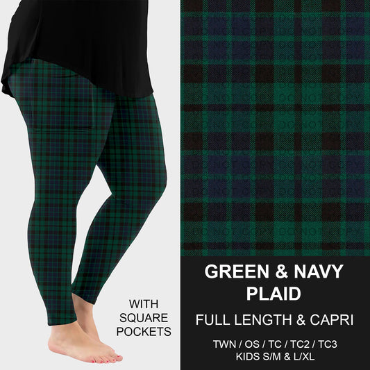 B268 - Preorder Green and Navy Plaid Leggings w/ Pockets (Closes 12/28. ETA: mid Feb.)