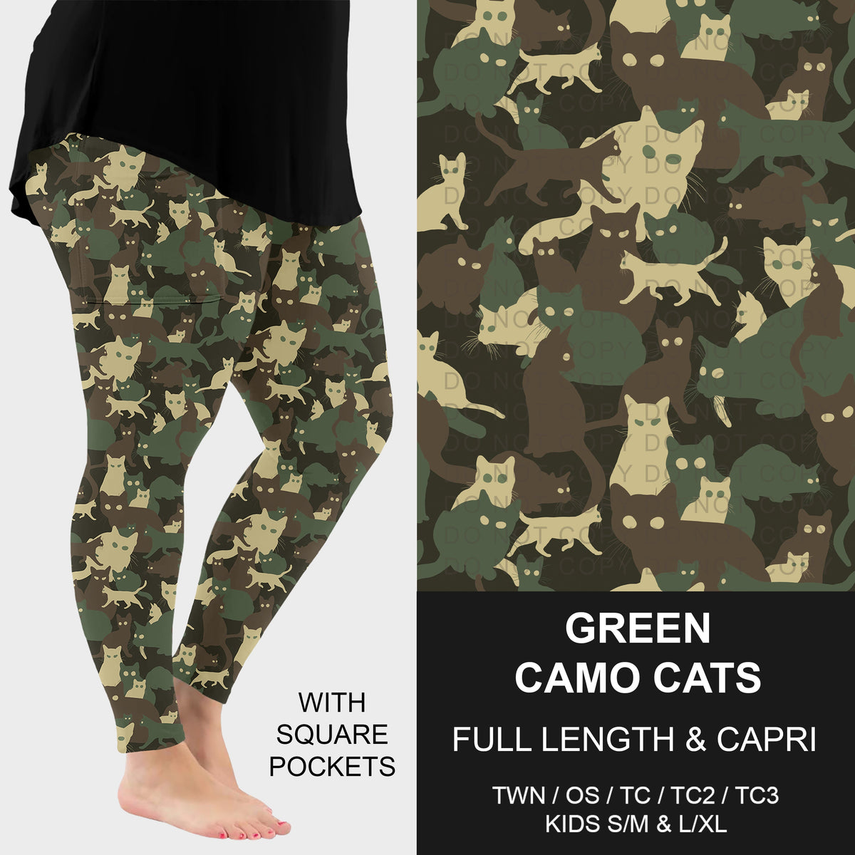 B310 - Preorder Green Camo Cats Leggings w/ Pockets (Closes 8/30. ETA: late Oct.)