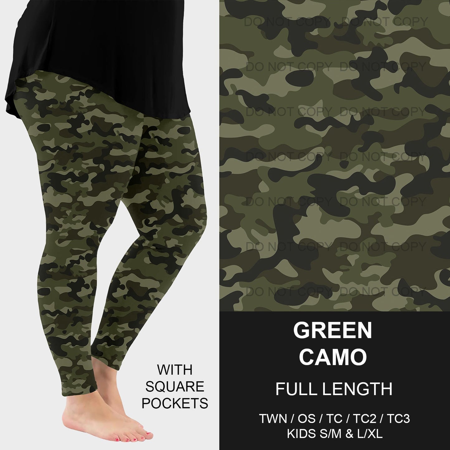 B215 - Preorder Green Camo Leggings w/ Pockets (Closes 3/02. ETA mid May)