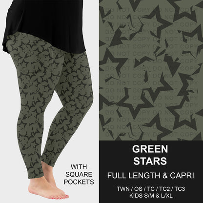 B296 - Preorder Green Stars Leggings w/ Pockets (Closes 6/21. ETA: late Aug.)