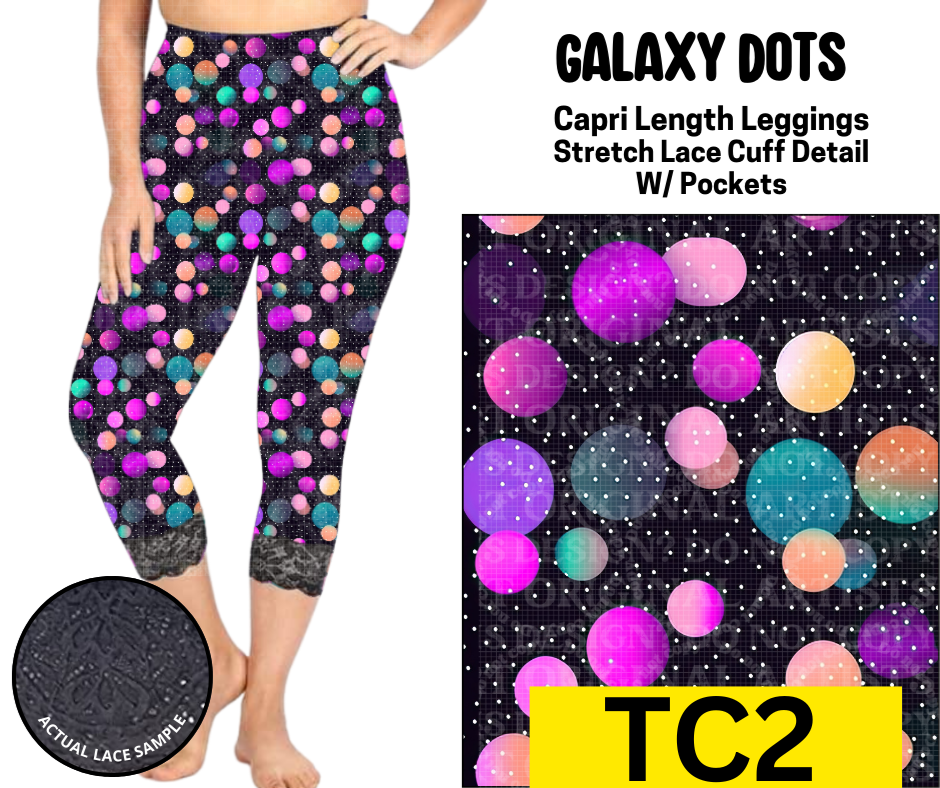 Galaxy Dots Lace Cuff Capris w/ Pockets