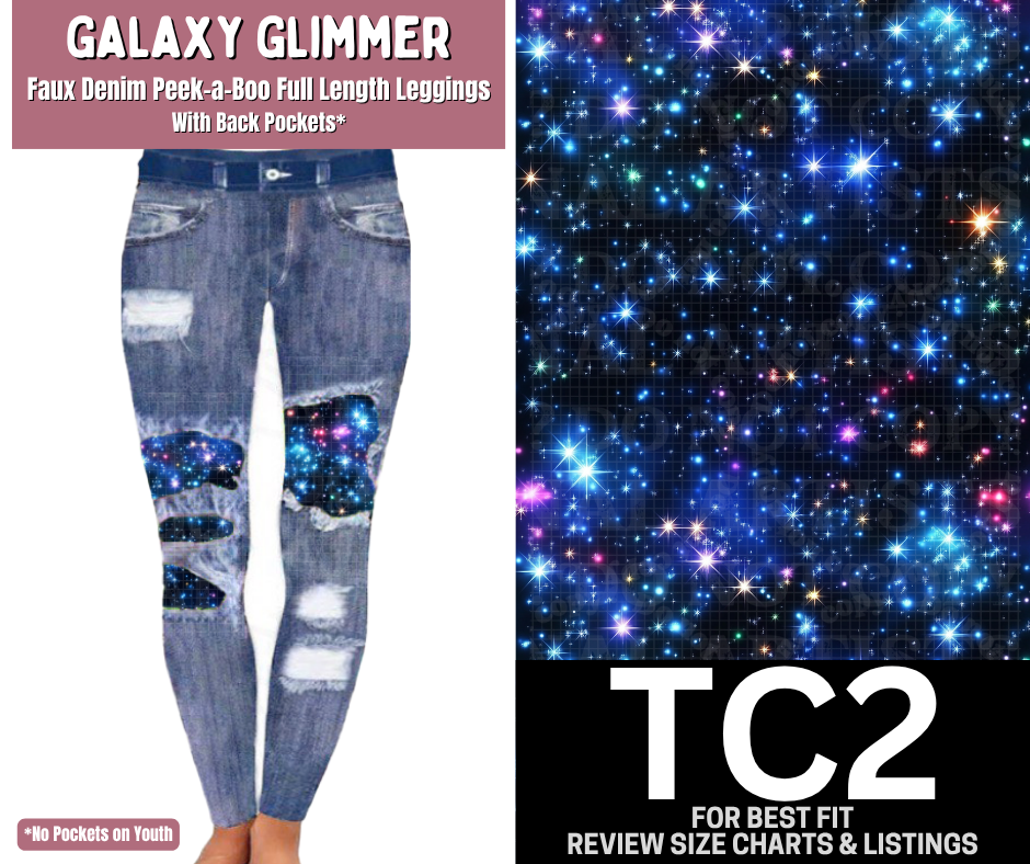 Galaxy Glimmer Faux Denim Full Length Peekaboo Leggings