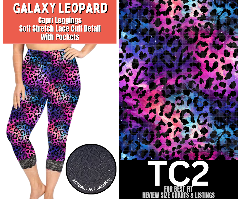 Galaxy Leopard Lace Cuff Capris w/ Pockets