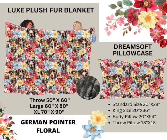 Preorder! Closes 2/24. ETA May. German Pointer Floral Luxe Plush Fur Blanket and/or DreamSoft Pillowcase