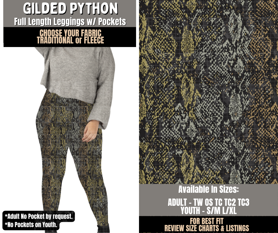 Preorder! Closes 10/28. ETA Jan. Gilded Python Leggings Choose Fleece or Traditional