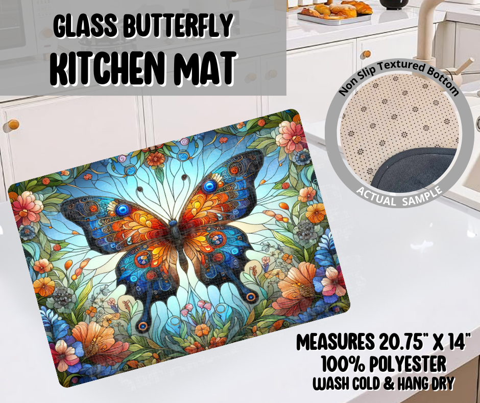 Glass Butterfly Kitchen Mat