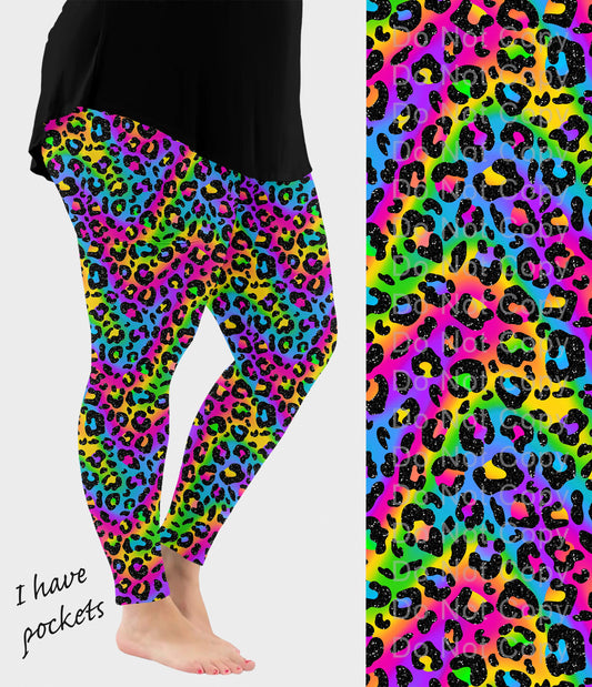 RTS - Glitter Rainbow Leopard Leggings w/ Pockets