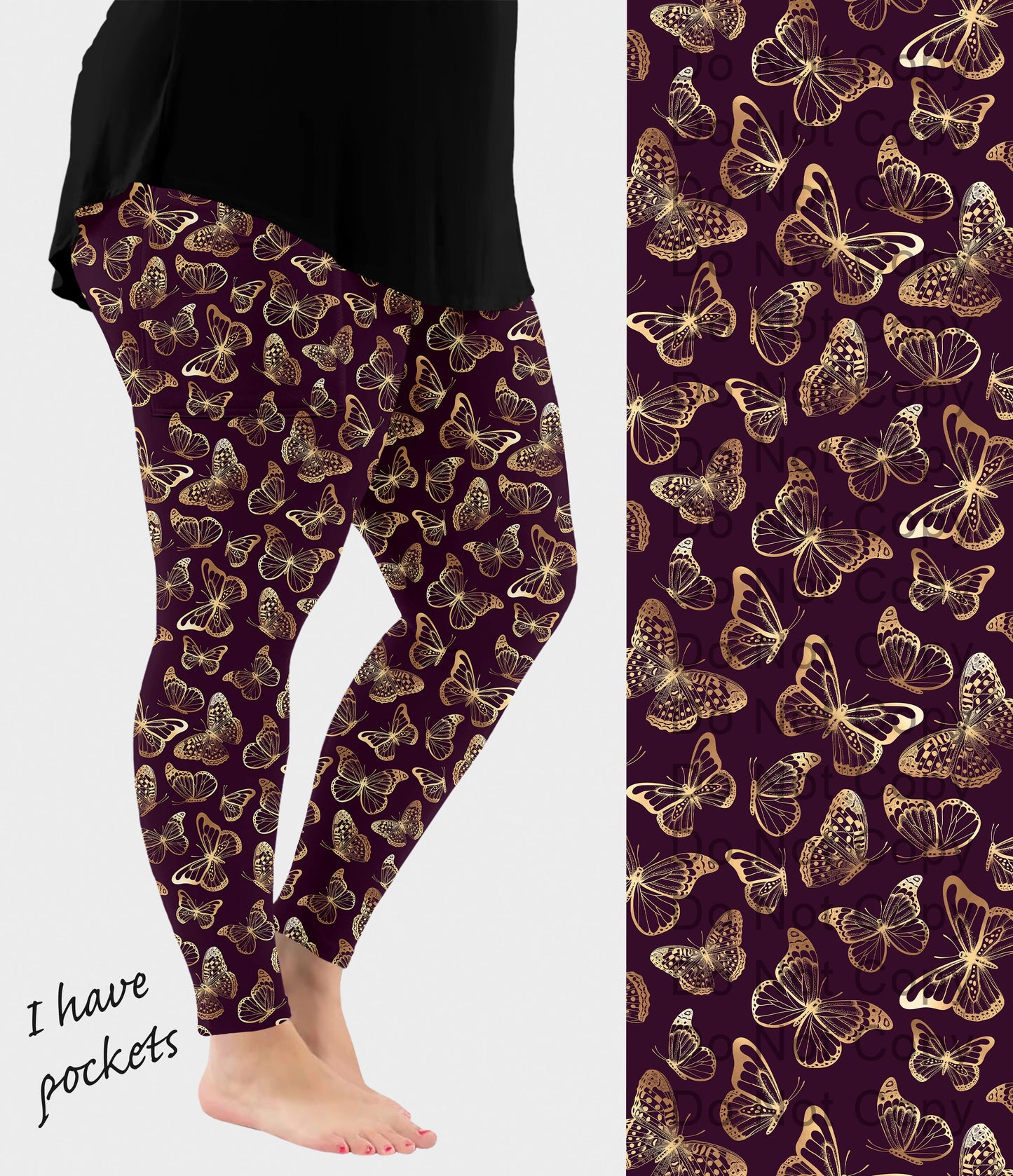 RTS - Golden Butterfly Leggings w/ Pockets
