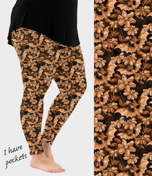 RTS - Golden Dragon Leggings w/ Pockets