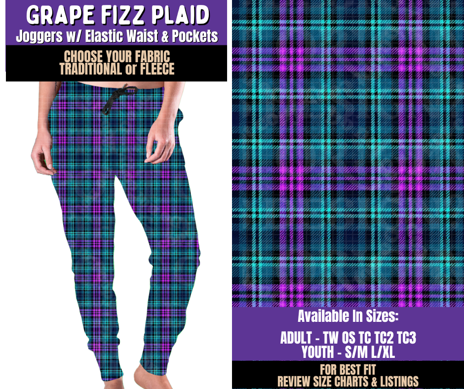 Preorder! Closes 8/5. ETA Nov. Grape Fizz Plaid Joggers Choose Fleece or Traditional