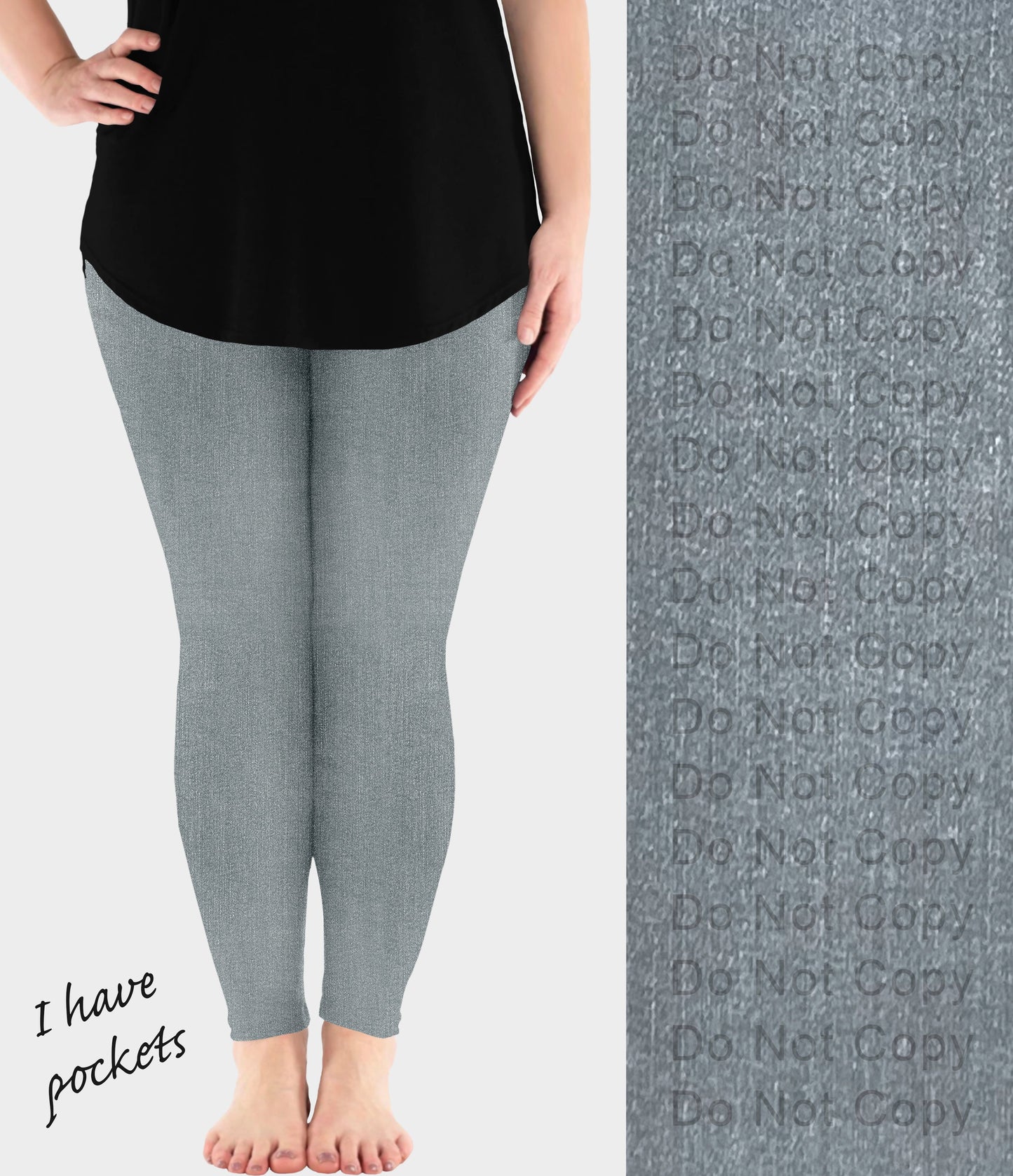 RTS - Gray Faux Denim Leggings w/ Pockets