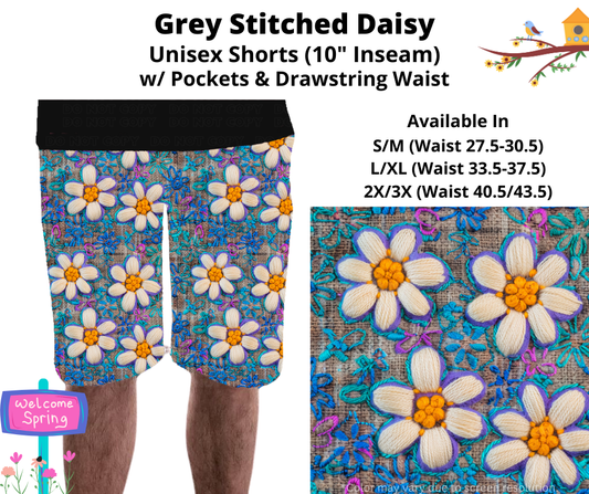 Preorder! Closes 1/22. ETA April. Grey Stitched Daisy Unisex Shorts