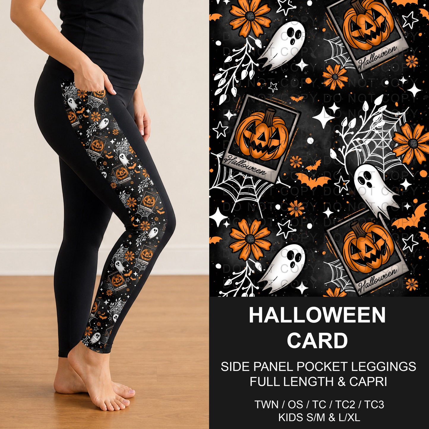 B295 - Preorder Halloween Card Side Panel Pocket Leggings (Closes 6/14. ETA: late Aug.)