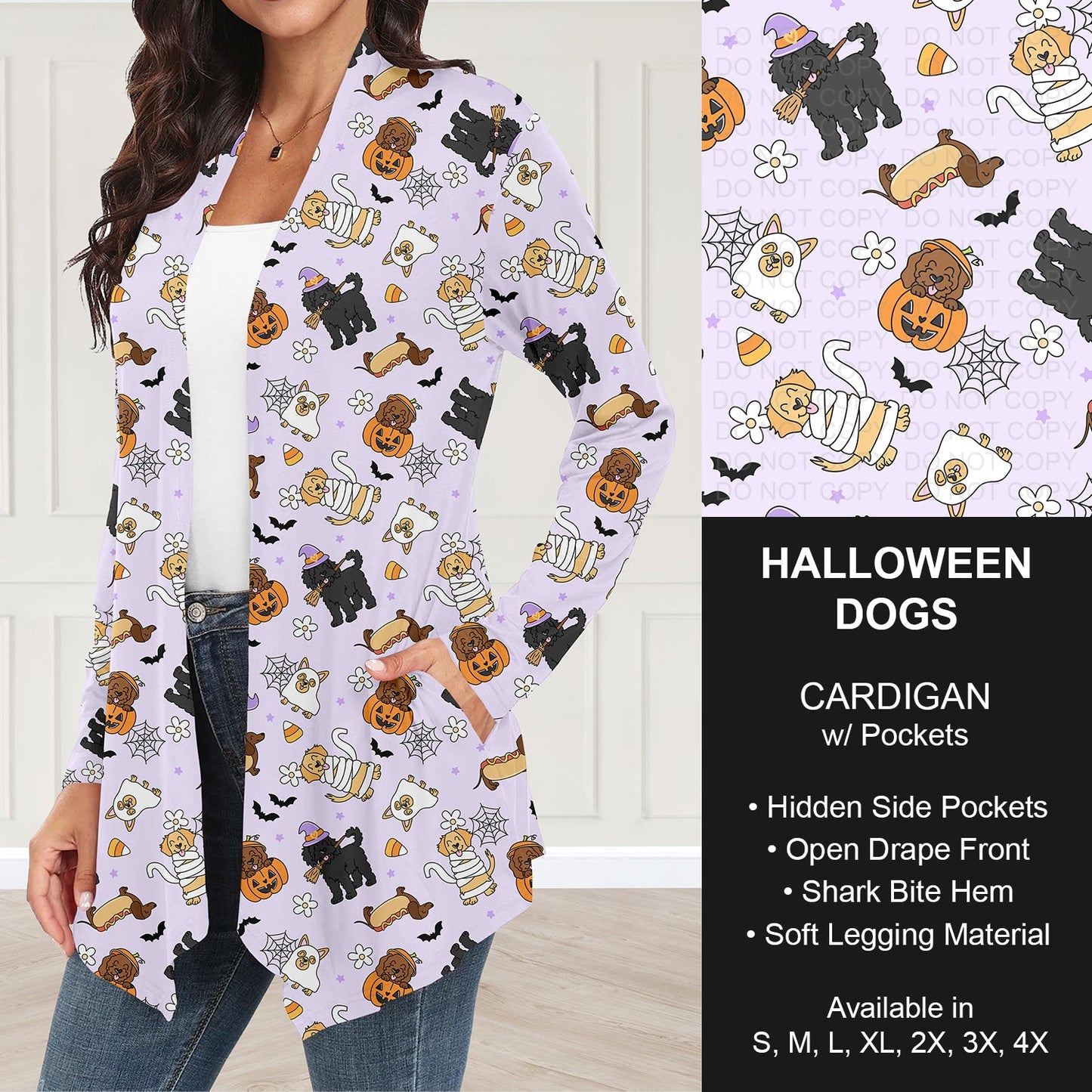B245 - Preorder Halloween Dogs Cardigan w/ Pockets (Closes 8/10. ETA: early Oct.)