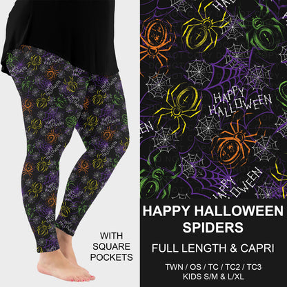 B305 - Preorder Happy Halloween Spiders Leggings w/ Pockets (Closes 8/02. ETA: early Oct.)