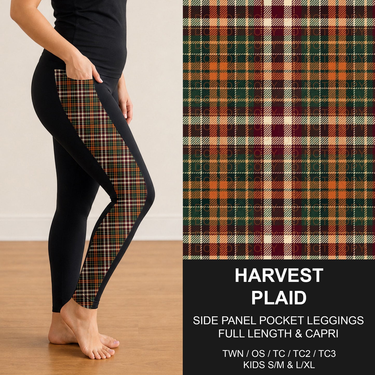 B308 - Preorder Harvest Plaid Side Panel Pocket Leggings (Closes 8/16. ETA: late Oct.)