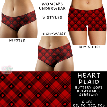 Batch #612 - Valentine's Matching Underwear - Closes 11/11 - ETA mid Jan - Heart Plaid Women's Underwear