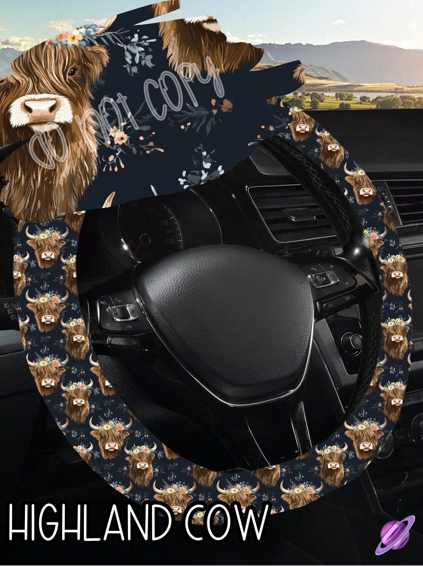 Highland Cow - Steering Wheel Cover Roud 7 - Preorder Closes 3/1