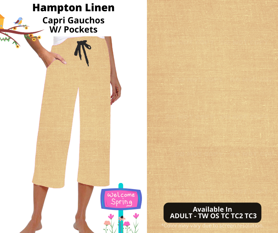 Preorder! Closes 1/8. ETA April. Hampton Linen Capri Gauchos