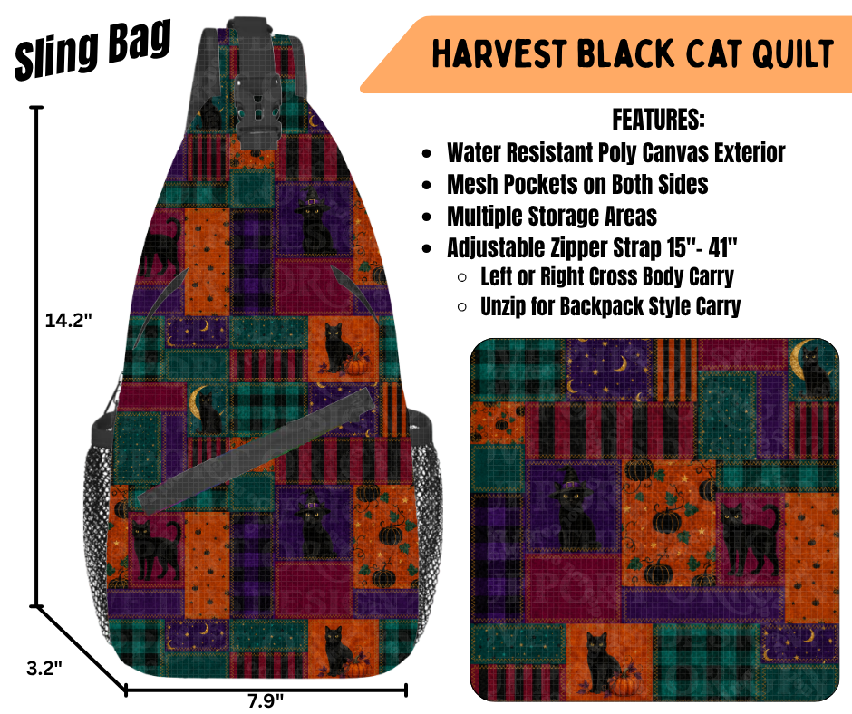 Preorder! Closes 6/22. ETA Sept. Harvest Black Cat Quilt Bats Sling Bag
