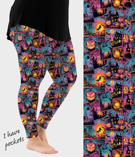 RTS - Haunted Retro Halloween Leggings with Pockets