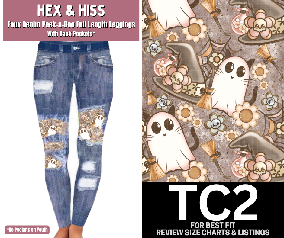 Hex & Hiss Faux Denim Full Length Peekaboo Leggings