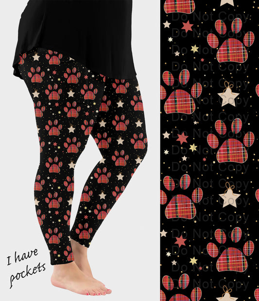 RTS - Holiday Plaid Paws Leggings w/ Pockets