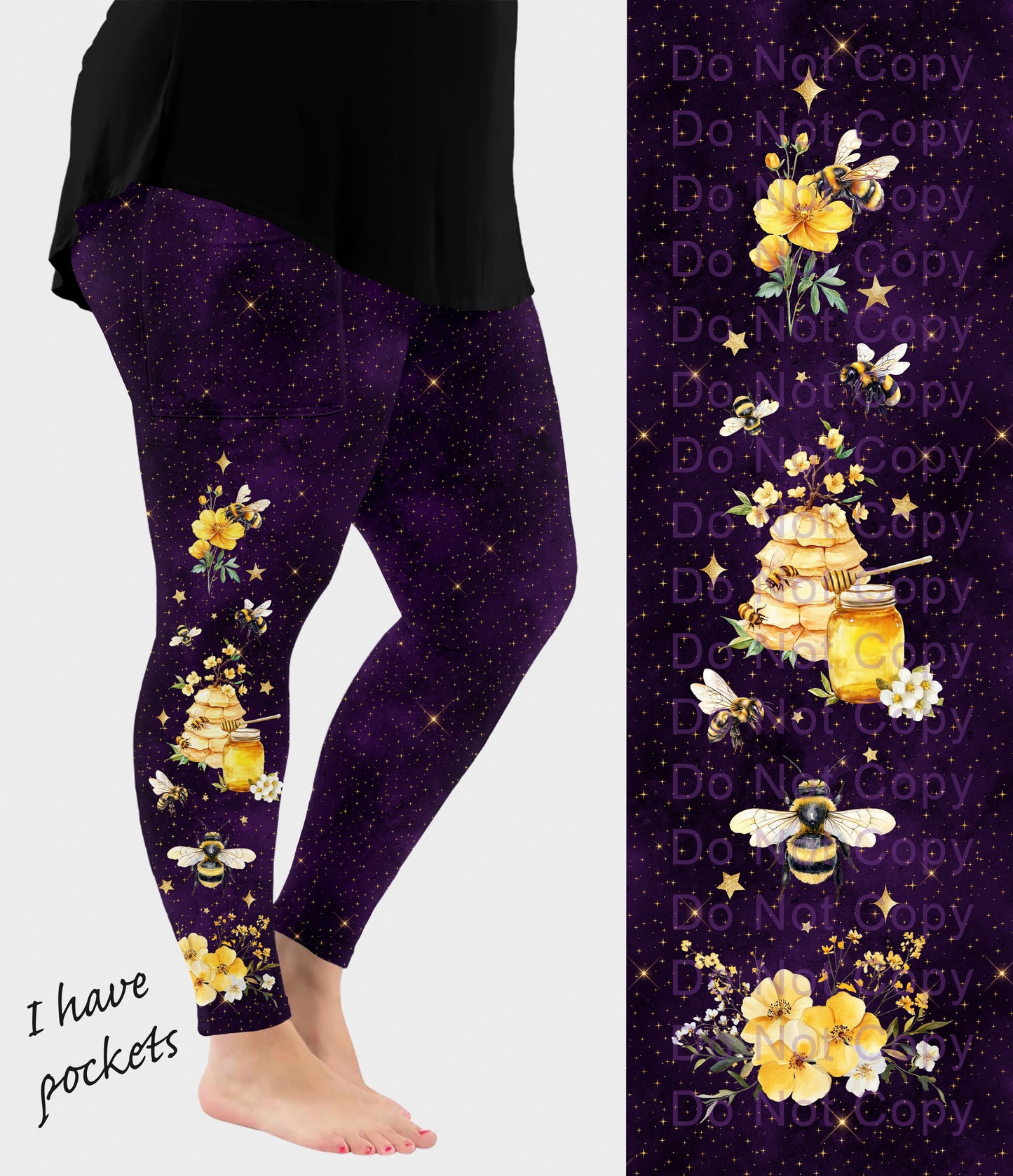 RTS - Honey Bee Side Design Leggings with Pockets