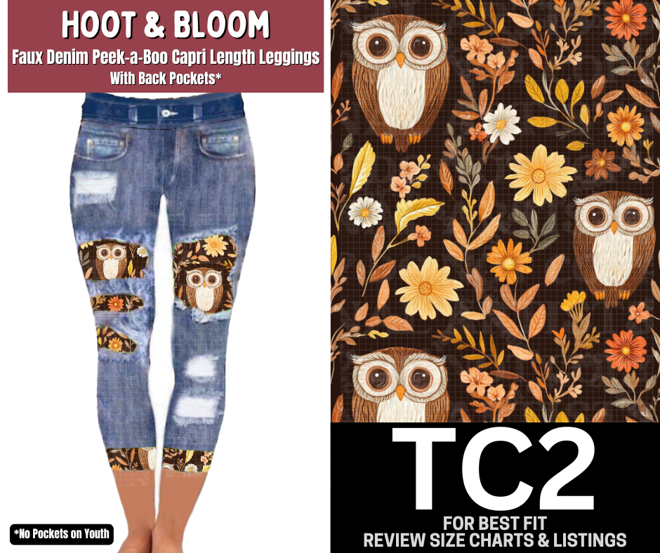 Hoot & Bloom Capri Faux Denim Peekaboo