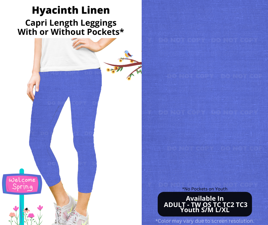 Preorder! Closes 1/8. ETA April. Hyacinth Linen Capri Leggings w/wo Pockets