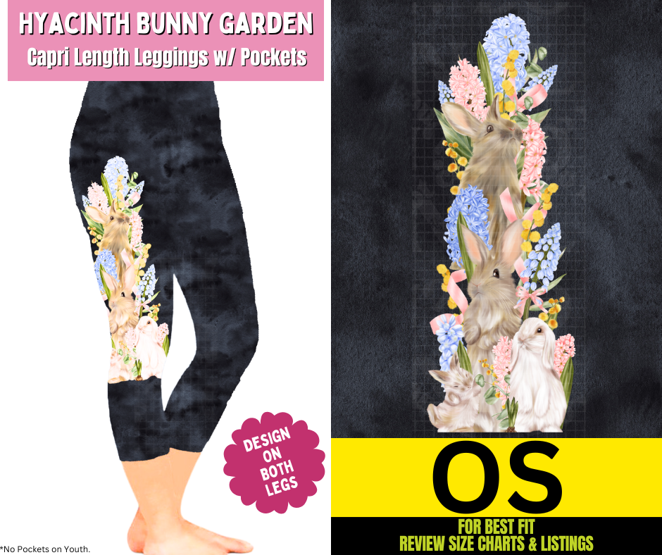 Hyacinth Bunny Garden Capri Leggings w/ Side Leg Designs