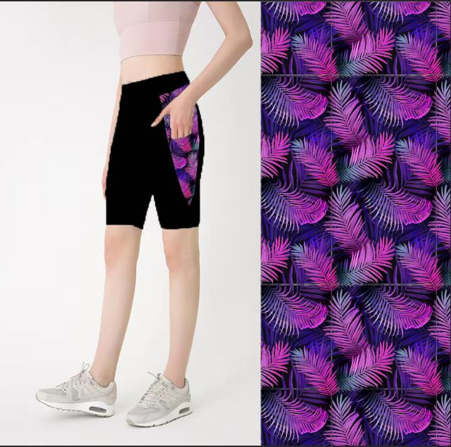 Purple Palm designer shorts with pockets