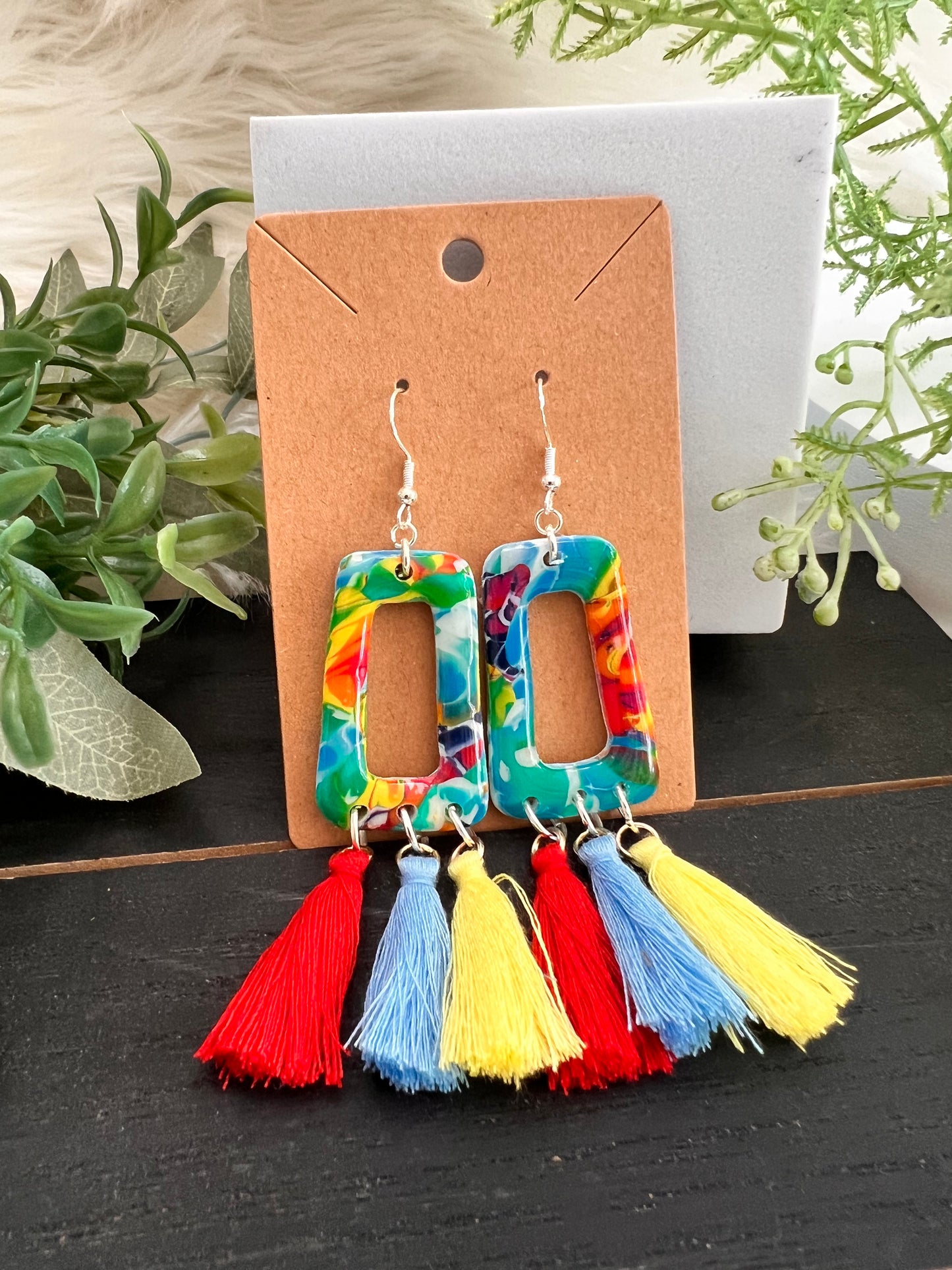 Mokume Gane Tassle  Hook Earrings- Primary