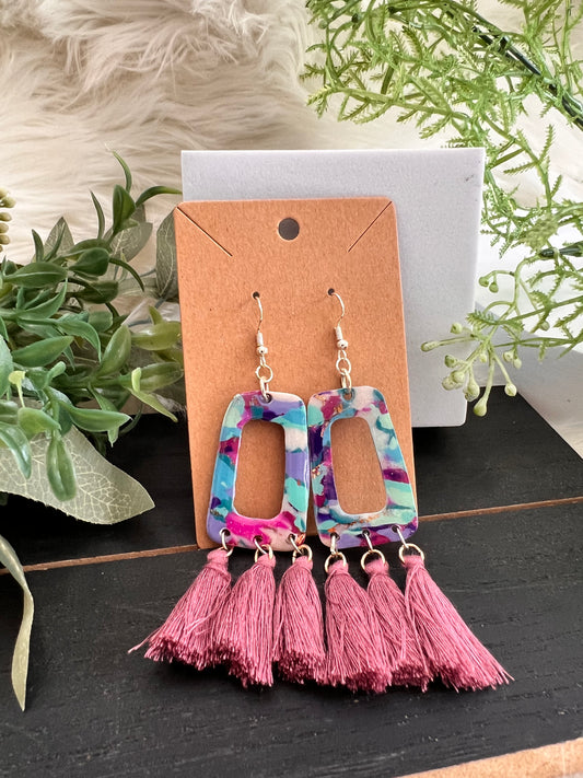 Mauve Tassle  Hook Earrings