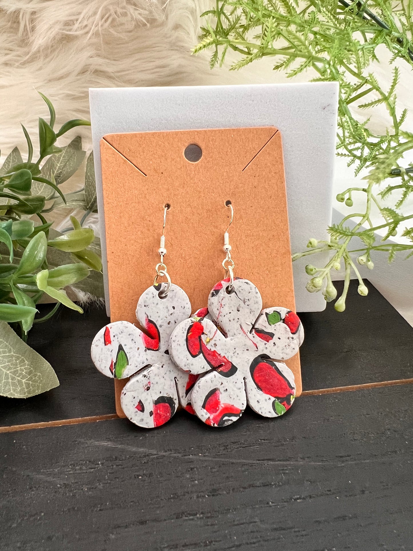 Flower Abstract Stone Hook Earrings