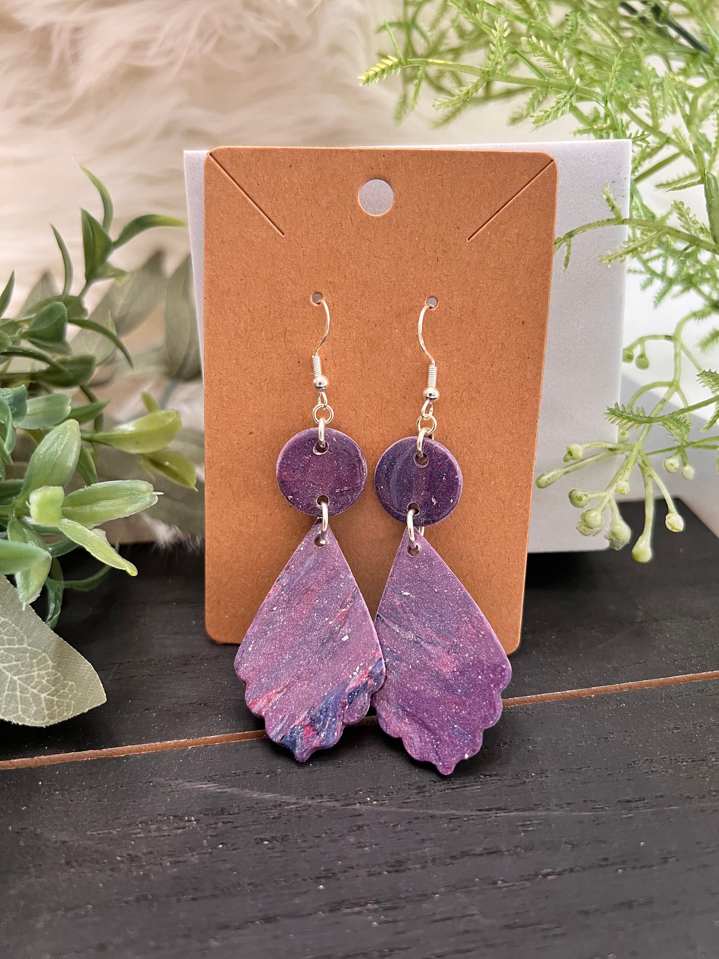Dangle Purple Swirl Hook Earrings