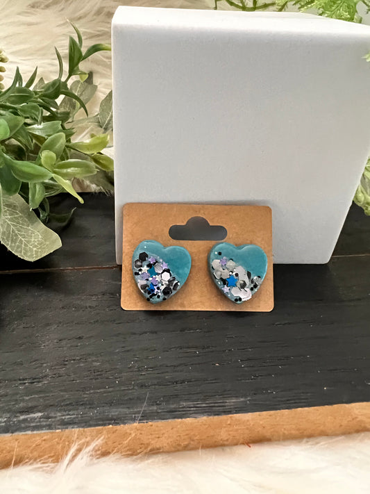 Large Glitter Heart Stud Earrings