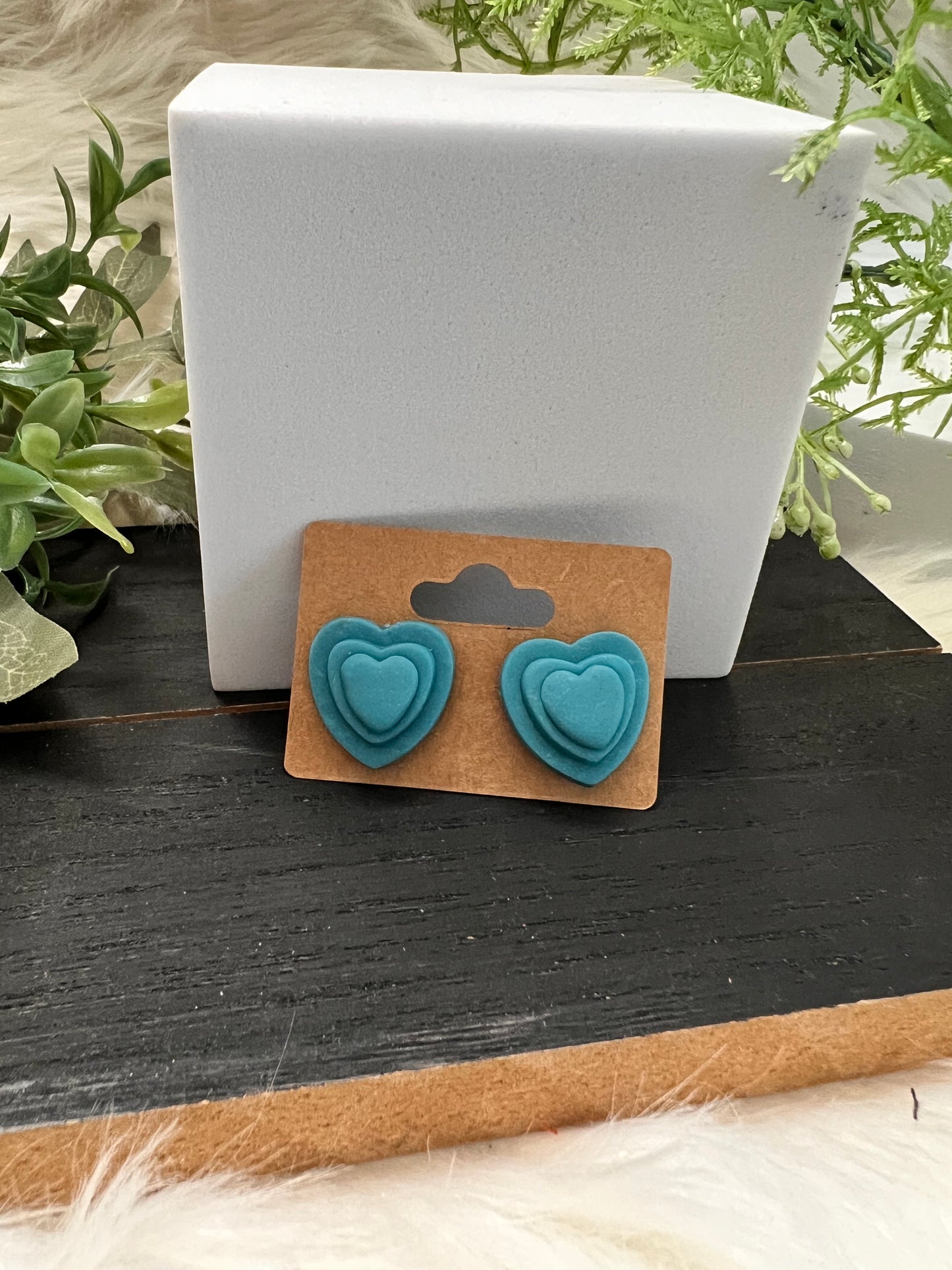 Large Stacked Heart Stud Earrings