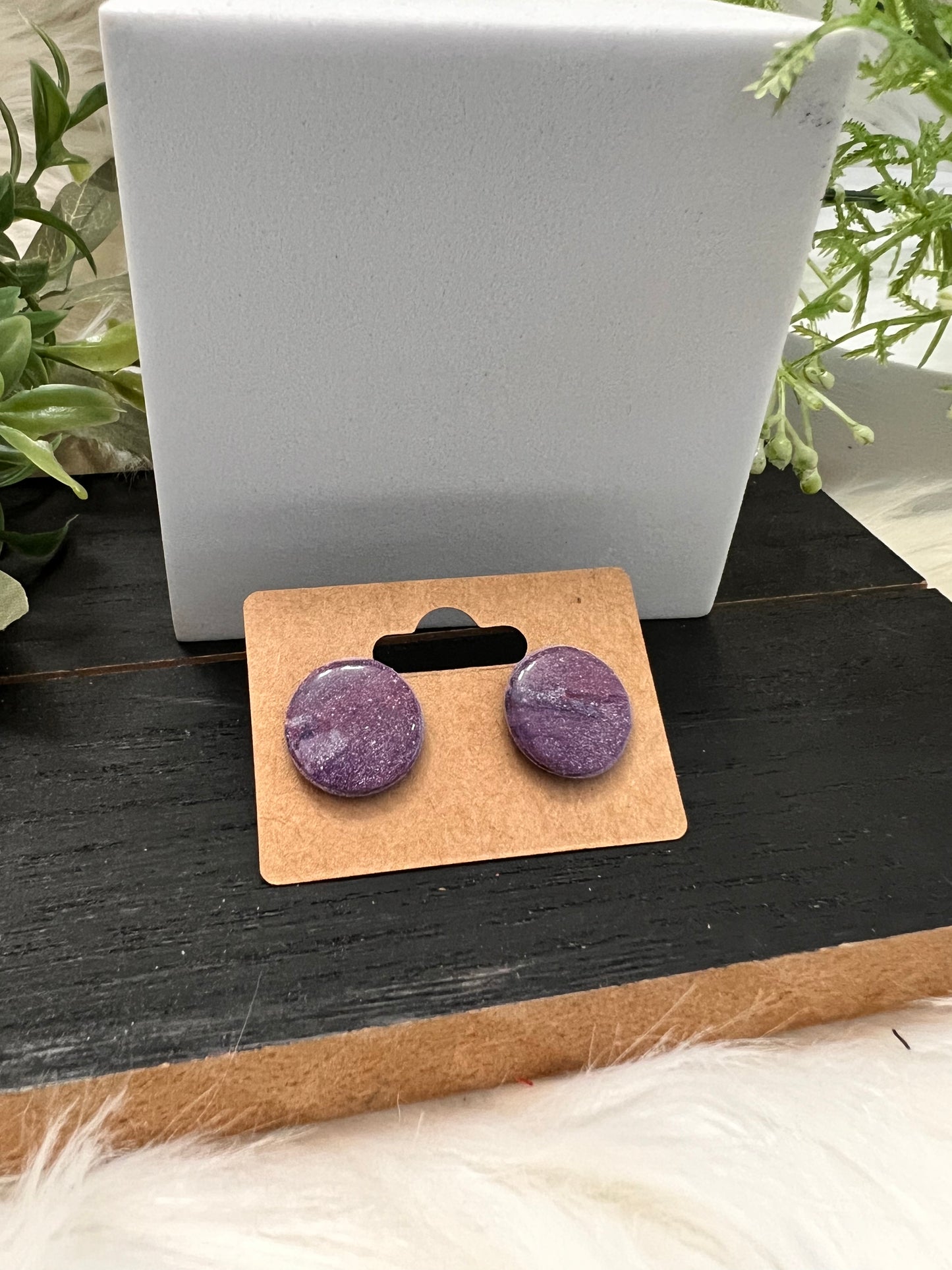 Purple Marble Stud Earrings