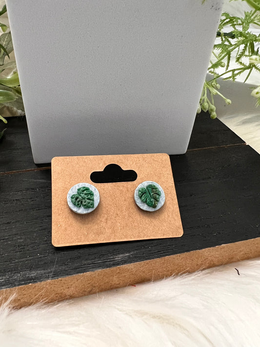 Monstera Micro Stud Earrings