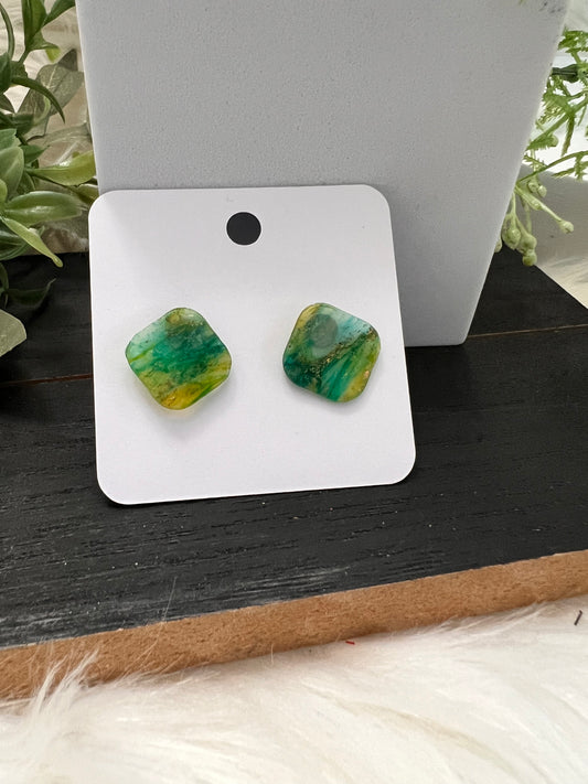 Green “Glass” Stud Earrings- Sqaure