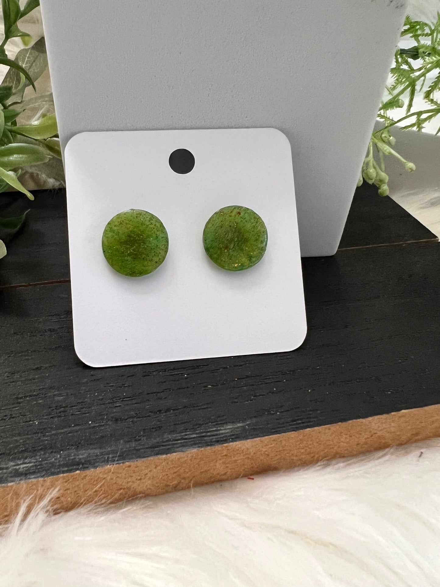 Green “Glass” Stud Earrings- Circle