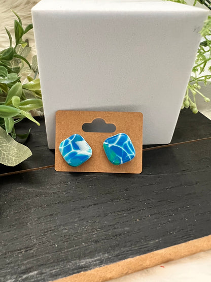 Mokume Gane Stud Earrings- Ocean- Square