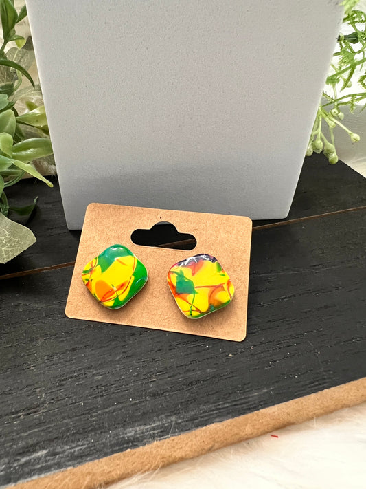 Mokume Gane Stud Earrings- Weather Map-Square