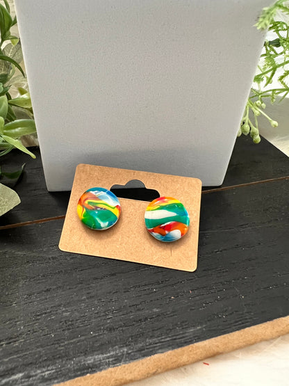 Mokume Gane Stud Earrings- Rainbow Smush